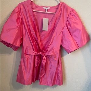 Hinson Wu Pink Peplum Blouse . NEW with tags . Cotton / silk .
